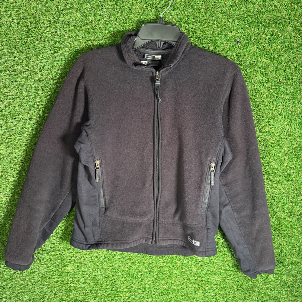 REI Womens Fleece Jacket Full Zip‎ Black Size Small Outdoor Hiking Layer